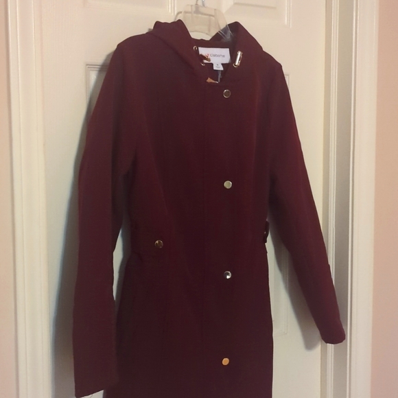 NWT LIZ CLAIBORNE WINE HOODED COAT JACKET GOLD HARDWARE - Picture 5 of 17